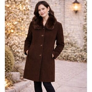 Preston York Womens Coat 14 Chocolate Brown Wool Cashmere Finnish Fur Old Money